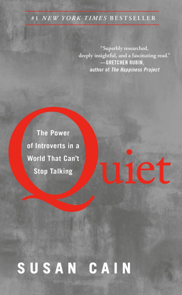 Book cover for "Quiet" by Susan Cain. Grey background with red title.